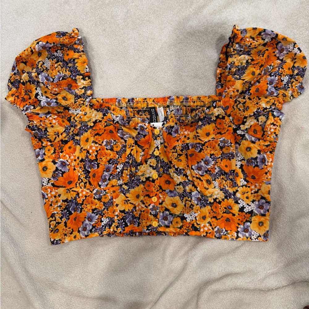 H&M Orange Floral Crop Top